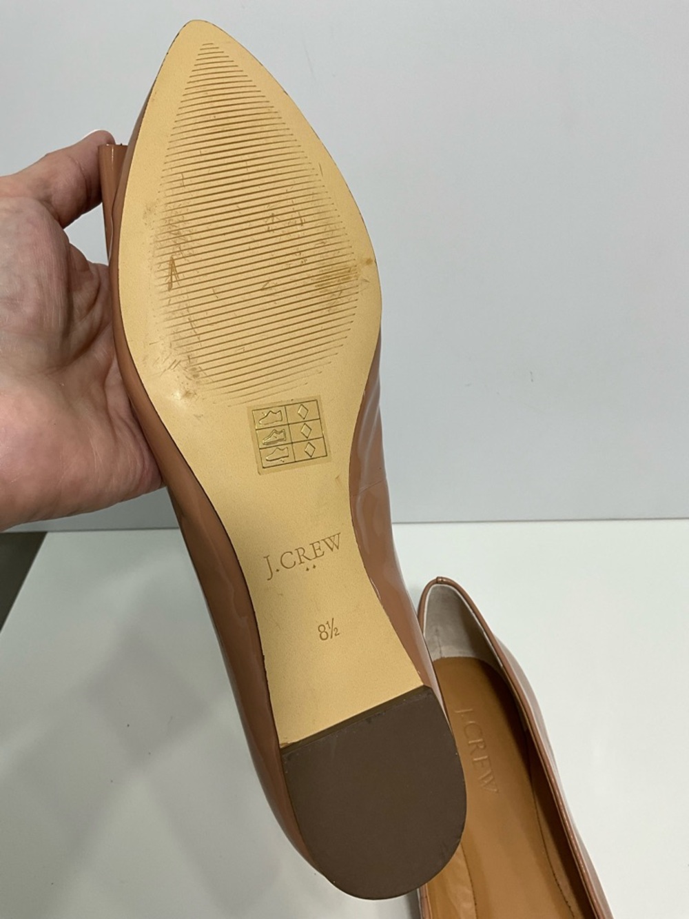 J.CREW Emery Patent Leather Flats Nude Pointed Toe Bow Detail Size 8.5 - Picture 9 of 10